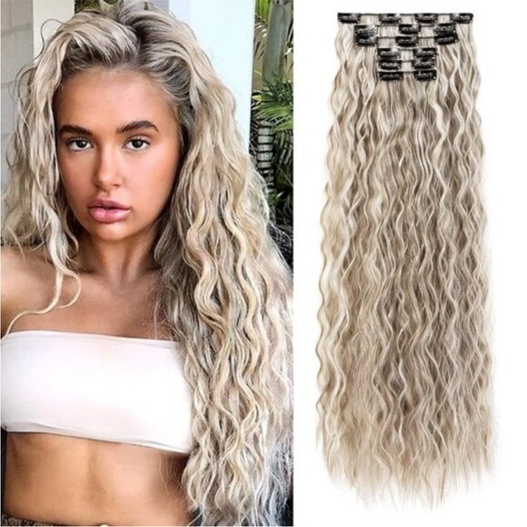 FASHIONDEITYSHAIR Other - New 6PCS 24" Curly Long Ash Brown with Blonde Highlights Clip-in Hair Extensions